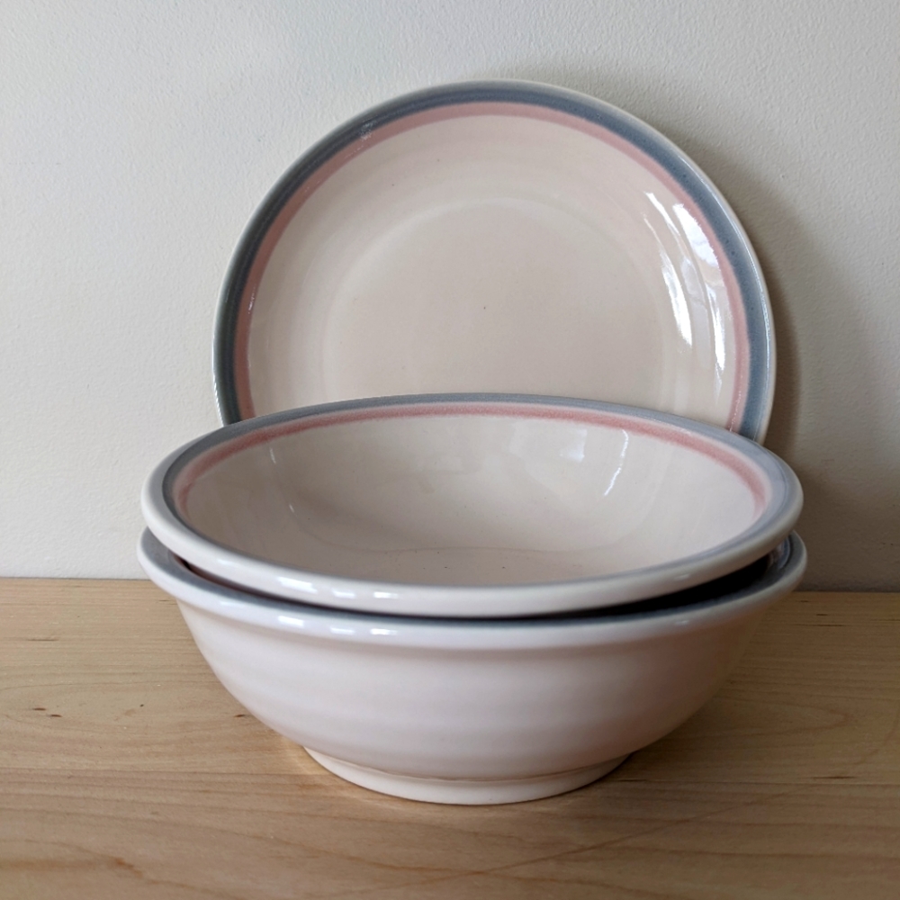 Aura Pink Pfaltzgraff soup bowls and one salad plate